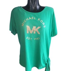 Michael Kors Green Short Sleeve With Gold Logo Front